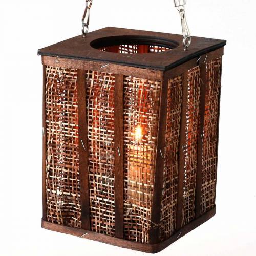 Artikel Lantaarn met gevlochten patroon, kaarsdecoratie om op te hangen, houten lantaarn H41cm