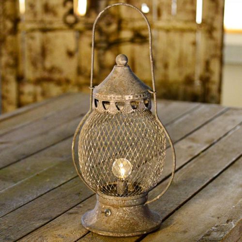 Floristik24 Metalen lantaarn, LED lamp, Shabby Chic Ø16cm H33.5cm