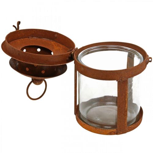 Floristik24 Metalen lantaarn met patina, zomerdecoratie, lantaarn gemaakt van metaal roest H18cm Ø10cm