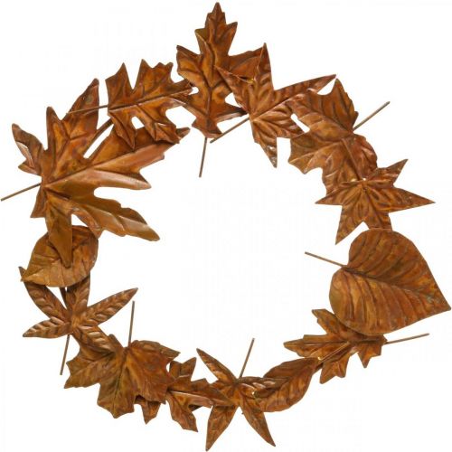 Bladkrans, edele roest, metalen decoratie, krans, herfstdecoratie, herdenkingsbloemwerk Ø29cm