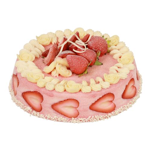 Floristik24 Voedseldummy, kunstcake aardbeiencrème Ø23cm H9,5cm
