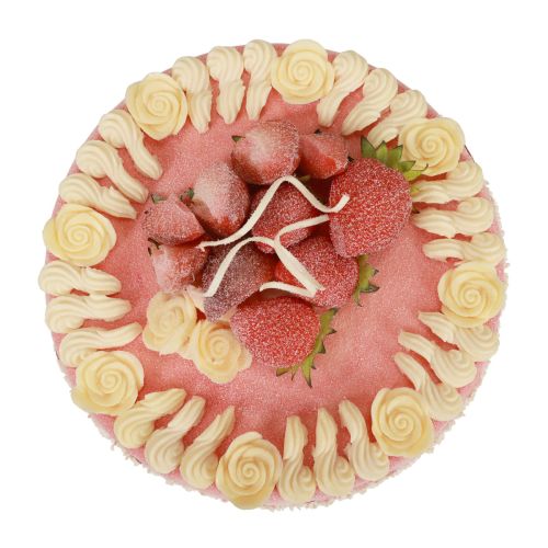 Floristik24 Voedseldummy, kunstcake aardbeiencrème Ø23cm H9,5cm