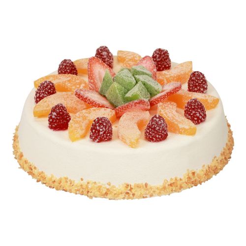 Floristik24 Voedseldummy, kunstcake met fruit Ø23cm H8,5cm