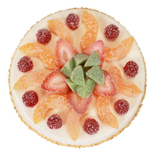 Floristik24 Voedseldummy, kunstcake met fruit Ø23cm H8,5cm