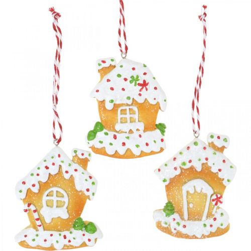 Floristik24 Krokant huisje kerstboomversiering peperkoekhuisje H9cm 3 st