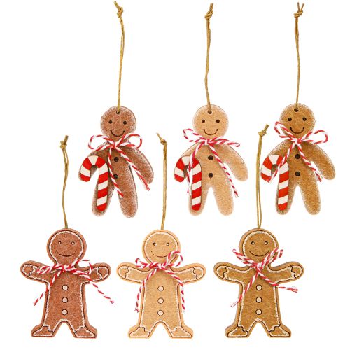 Artikel Peperkoekenman decoratie om op te hangen houtvezels assorti 8cm 12st