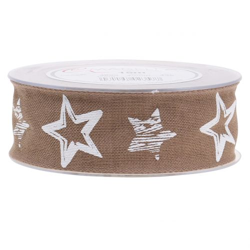 Floristik24 Decoratief lint van jute met stermotief bruin 40mm 15m