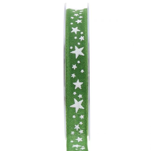 Jute lint met stermotief groen 15mm 15m