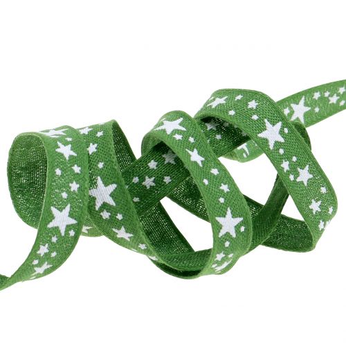 Floristik24 Jute lint met stermotief groen 15mm 15m