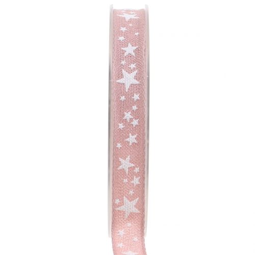 Jute lint met stermotief roze 15mm 15m