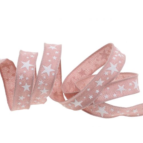 Floristik24 Jute lint met stermotief roze 15mm 15m