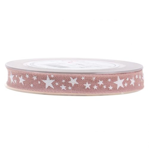 Floristik24 Jute lint met stermotief roze 15mm 15m