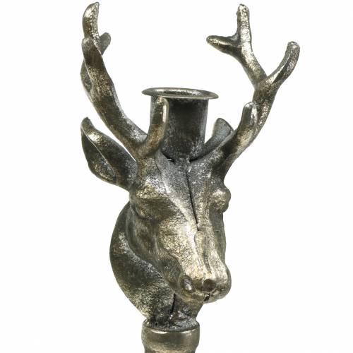 Floristik24 Kandelaar hertenkop zilver antiek Ø13cm H40cm
