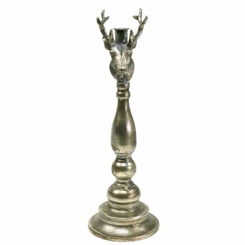 Floristik24 Kandelaar hertenkop zilver antiek Ø13cm H40cm