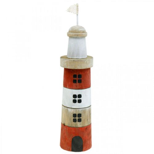 Floristik24 Vuurtorendecoratie, maritiem, houten vuurtoren rood, strandfeest H31cm