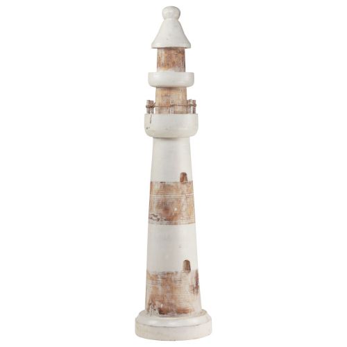 Vuurtoren decoratie maritieme decoratie hout naturel wit 58cm