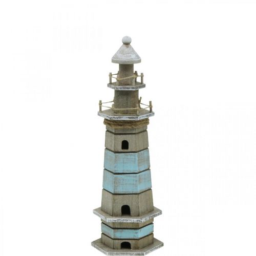 Floristik24 Houten vuurtoren, maritieme decoratie natuur, blauw en wit shabby chic H35.5cm