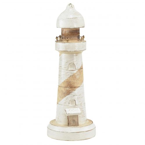 Artikel Vuurtoren Hout Maritiem Decoratie Naturel Wit Ø10,5cm H28,5cm