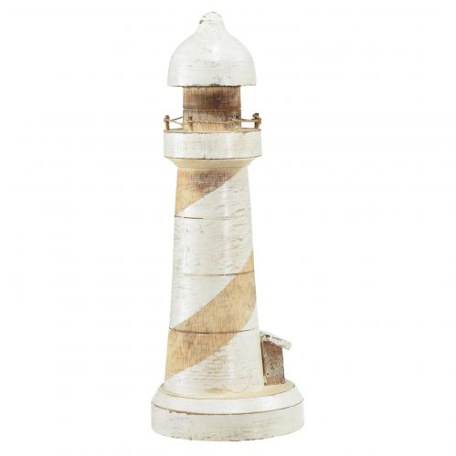 Artikel Vuurtoren Hout Maritiem Decoratie Naturel Wit Ø10,5cm H28,5cm