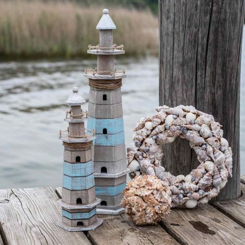 Floristik24 Houten vuurtoren, maritieme decoratie natuur, blauw en wit shabby chic H35.5cm