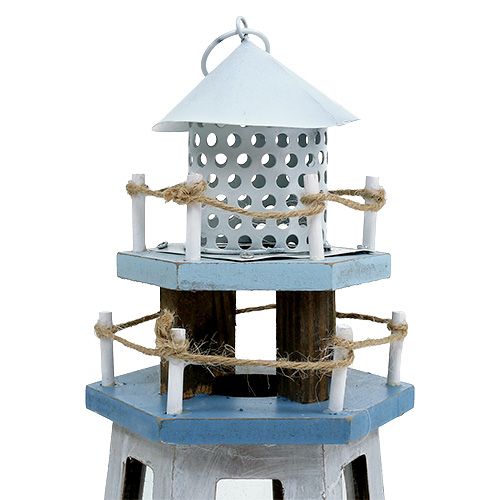 Floristik24 Vuurtoren als theelichthouder naturel blauw H32cm