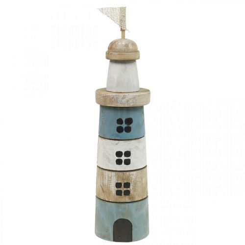 Houten Vuurtoren Maritiem Hout Deco Blauw Wit H30.5cm