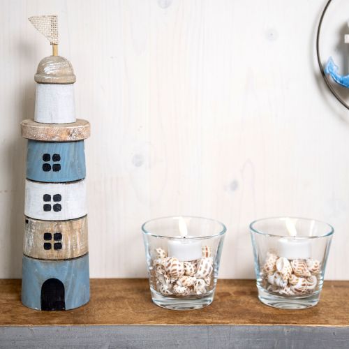 Floristik24 Houten Vuurtoren Maritiem Hout Deco Blauw Wit H30.5cm