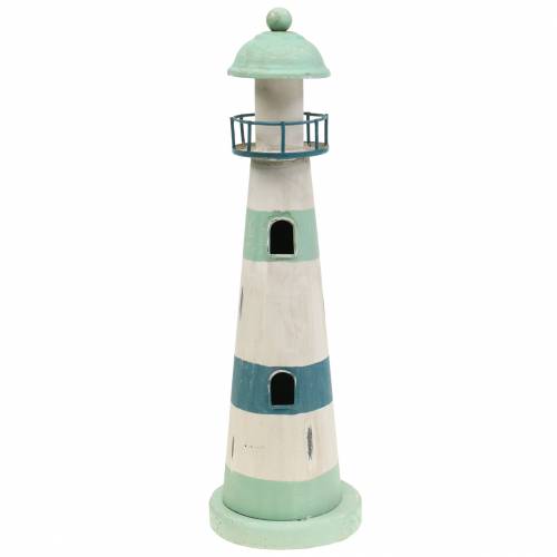 Floristik24 Vuurtoren turkoois, wit Ø10.5cm H35cm