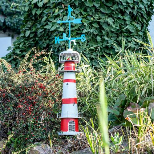 Floristik24 Vuurtoren rood wit met windwijzer 90cm