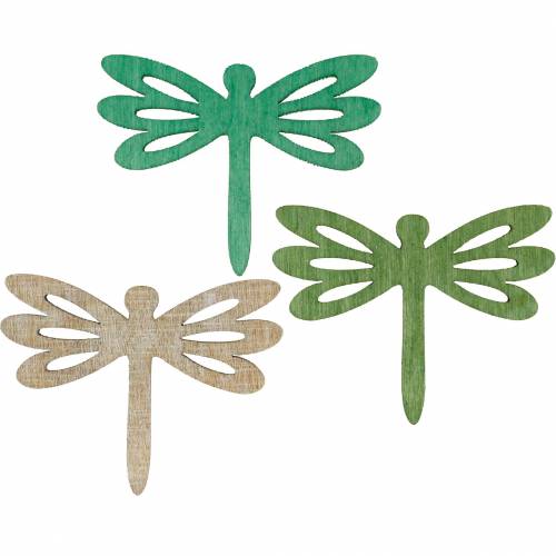 Artikel Libellen om te strooien, zomerdecoratie van hout, tafeldecoratie groen 48 st