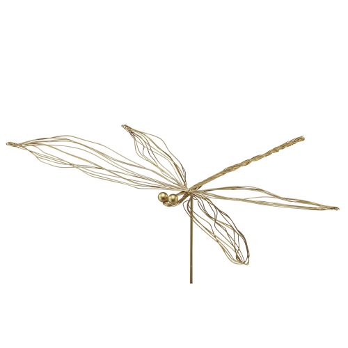 Artikel Dragonfly metalen decoratieve bloemplug zomer goud B28cm 2 st