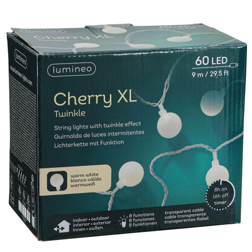 Artikel Kerstverlichting ballen timer 60 LED warm wit binnen buiten 9m