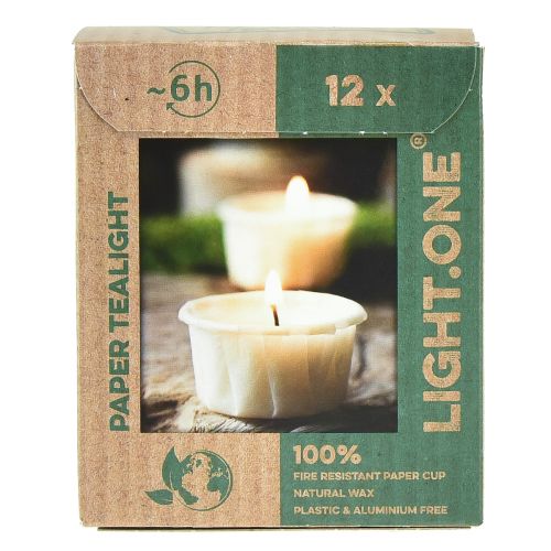 Floristik24 Light.one papieren theelichtjes naturel plasticvrij vegan 12 st