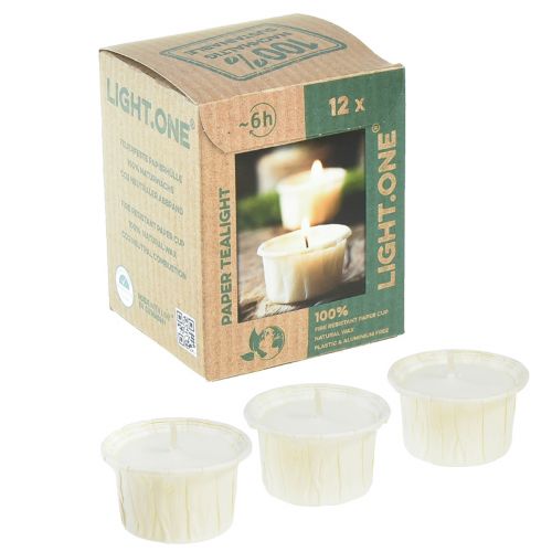 Floristik24 Light.one papieren theelichtjes naturel plasticvrij vegan 12 st