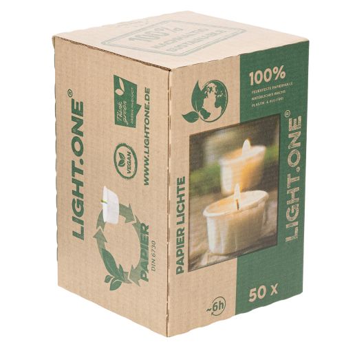 Artikel Theelichtjes in papieren hoesje voor feestelijke gelegenheden en sfeervolle momenten. Light One 4cm 50 stuks