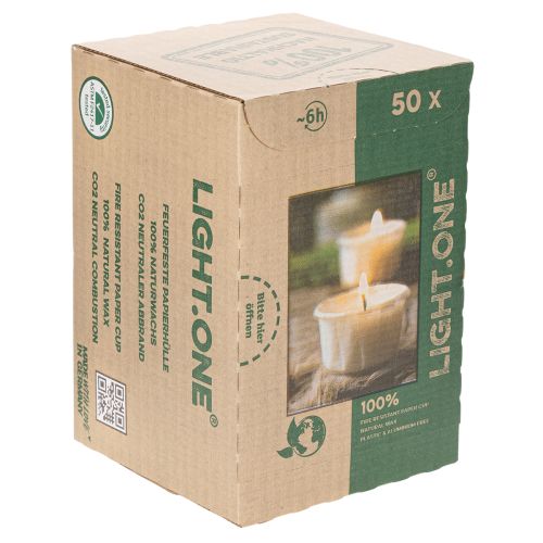 Artikel Theelichtjes in papieren hoesje voor feestelijke gelegenheden en sfeervolle momenten. Light One 4cm 50 stuks