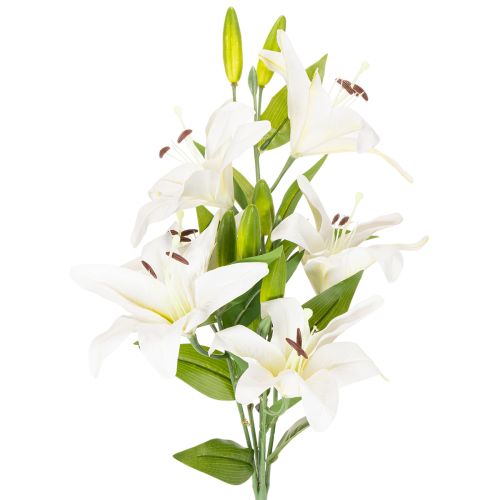 Kunstmatige lelies, 6 witte bloemen, realistische bloeiende tak, 66 cm