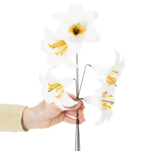 Kunstmatige leliebloem, wit, op draad, middelgroot, 35 cm, 5 stuks | Floristik24.nl