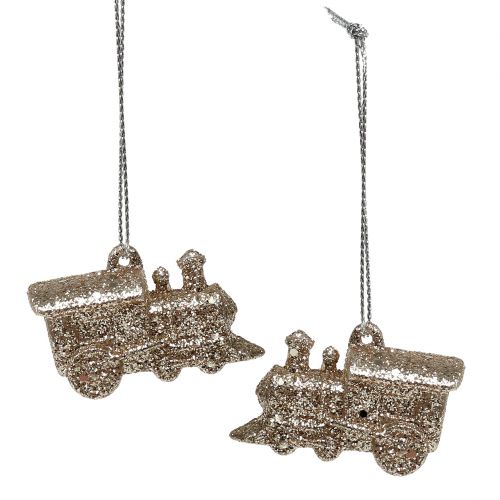 Floristik24 Locomotief 4cm champagne met glitters 12 st