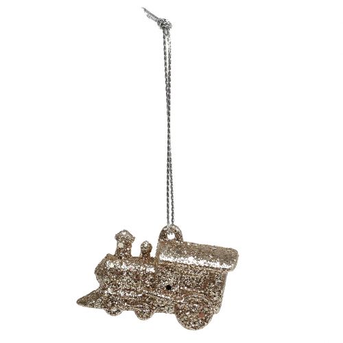 Floristik24 Locomotief 4cm champagne met glitters 12 st