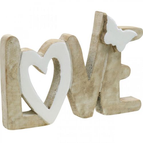 Tafeldecoratie &quot;Love&quot;, houten decoratie met hart en vlinder naturel, wit L24cm H17.5cm