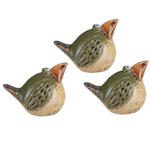 Floristik24 Grappige vogel keramiek decoratie lentegroen 9×7,5×6,5cm 3 st