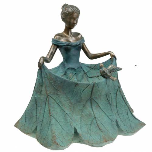 Vogelbad tuinfiguur meisje in bloemenjurk H33.5cm
