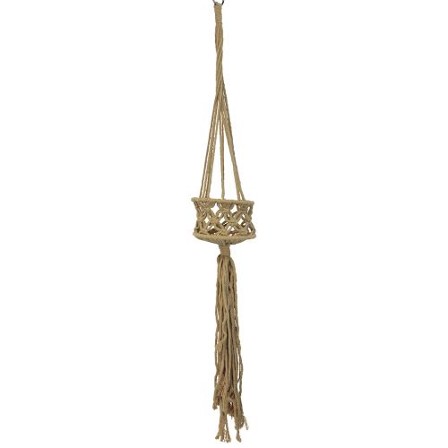 Macrame decoratie om beige bruin boho op te hangen Ø12cm H79cm