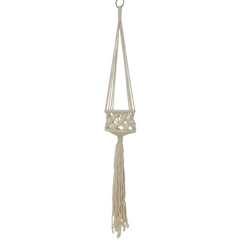 Macrame hangdecoratie crème in boho stijl Ø12cm H79cm