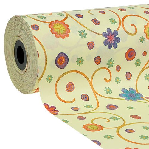 Floristik24 Manchetpapier 25cm 100m crème met bloemen