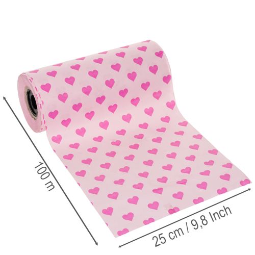 Manchetpapier met hartmotief, roze, 25 cm, 100 m | Floristik24.nl