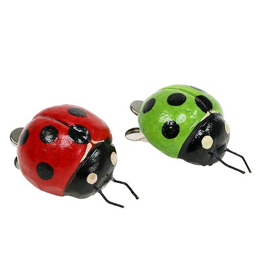 Floristik24 Lieveheersbeestje met clip 4,5cm rood, groen 6st