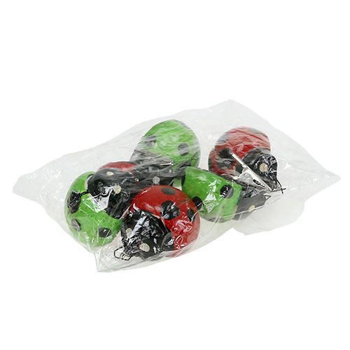 Artikel Lieveheersbeestje met clip 4,5cm rood, groen 6st