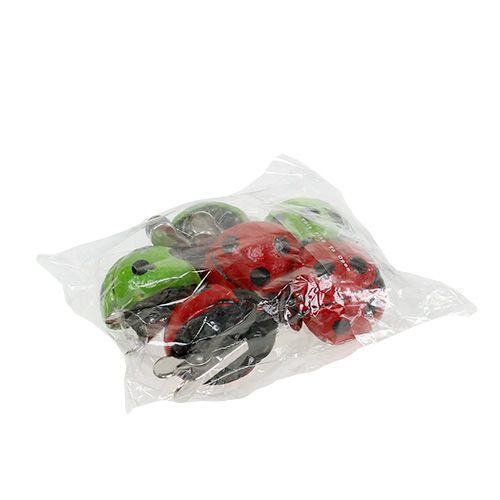 Floristik24 Lieveheersbeestje met clip rood, groen 3,5cm 6st
